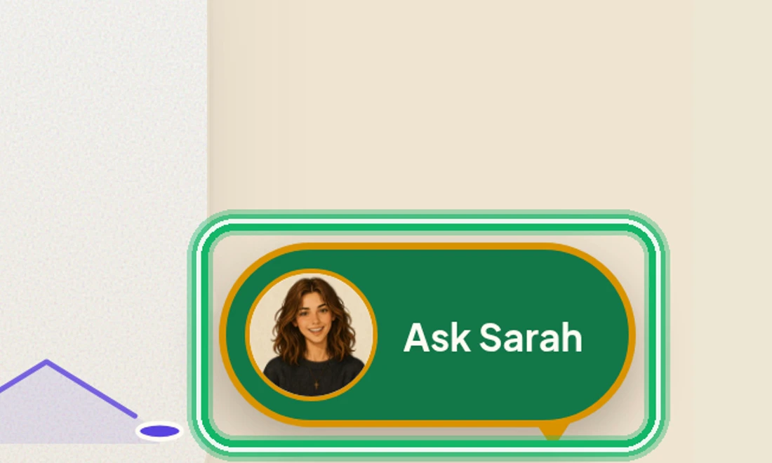 Close-up of the green Ask Sarah helper button beside a child status card